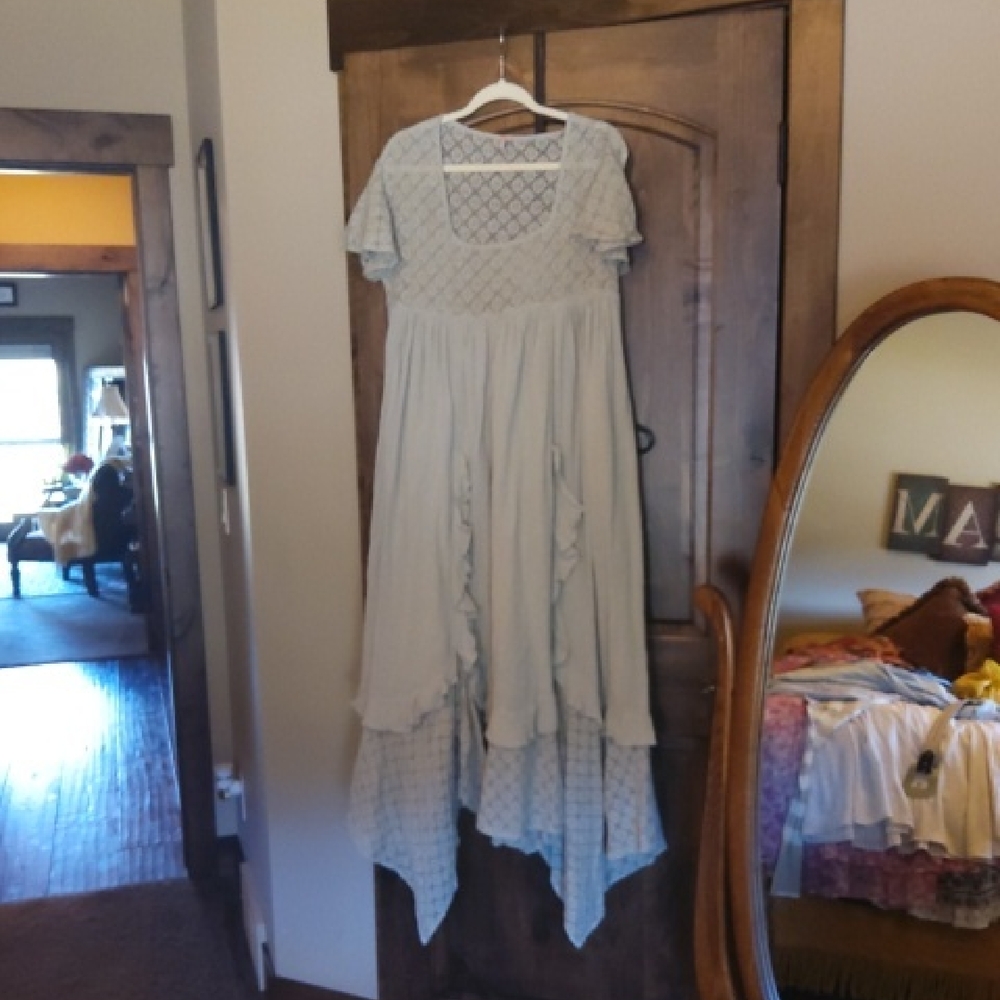 Free People Womens Sage Green Tiered Boho Dress